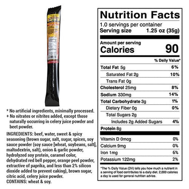 Sweet & Spicy Beef Stick | 1.25 oz. | Tender Beef Jerky Coated In Savory Teriyaki & Red Pepper Flakes | Cooked To Perfection | Easy, Quick On-The-Go Snack | High Protein | Nebraska Beef | 6 Pack | Shipping Included